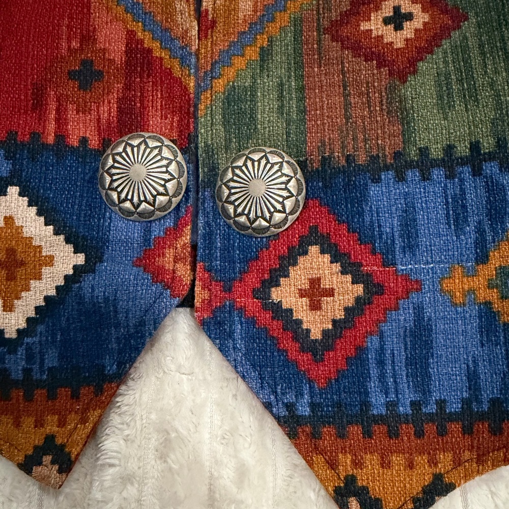 VINTAGE Western Vest Concho Buttons" Southwestern Aztec Vest L Cowgirl Festival - Picture 7 of 11
